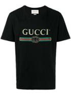 Gucci Washed Fake Logo T Shirt - Black