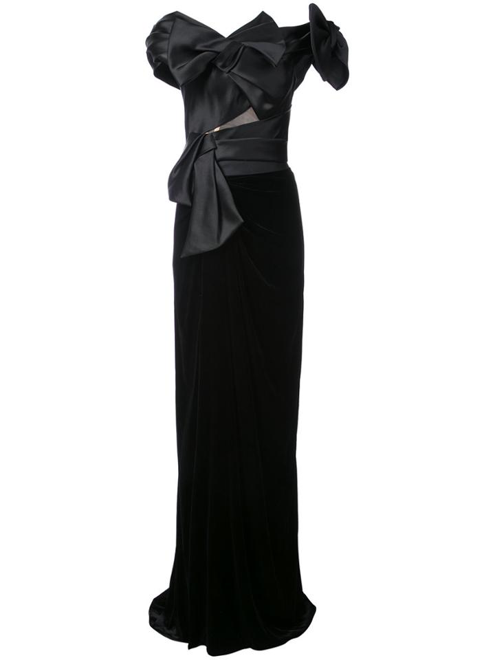 Marchesa Bow-embellished Side-split Gown - Black