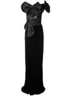 Marchesa Bow-embellished Side-split Gown - Black