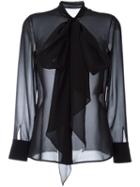 Saint Laurent Sheer Pussybow Blouse, Women's, Size: 38, Black, Silk