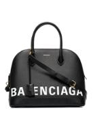 Balenciaga Black And White Ville Logo Printed Medium Leather Bag