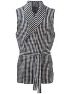 La Perla Gingham Check Belted Vest, Men's, Size: Small, Black, Linen/flax/silk