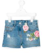 Monnalisa - Rose Patch Denim Shorts - Kids - Cotton/polyester/spandex/elastane - 9 Yrs, Blue