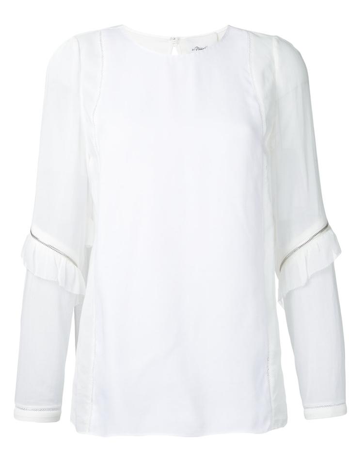 3.1 Phillip Lim Ruffle And Zip Sleeve Detail Top, Women's, Size: 4, White, Silk/viscose