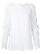 3.1 Phillip Lim Ruffle And Zip Sleeve Detail Top, Women's, Size: 4, White, Silk/viscose