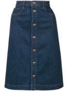 A.p.c. Stonewashed Denim Skirt, Women's, Size: 34, Blue, Cotton/polyurethane