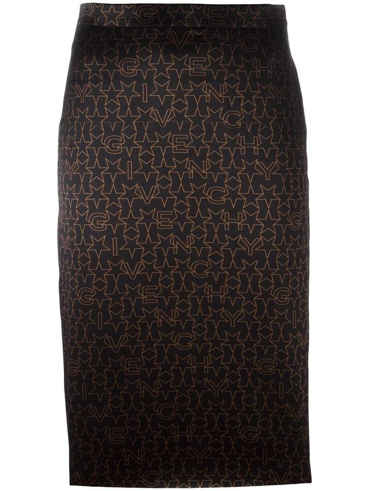 Givenchy Logo Print Pencil Skirt, Women's, Size: 38, Black, Silk/acetate