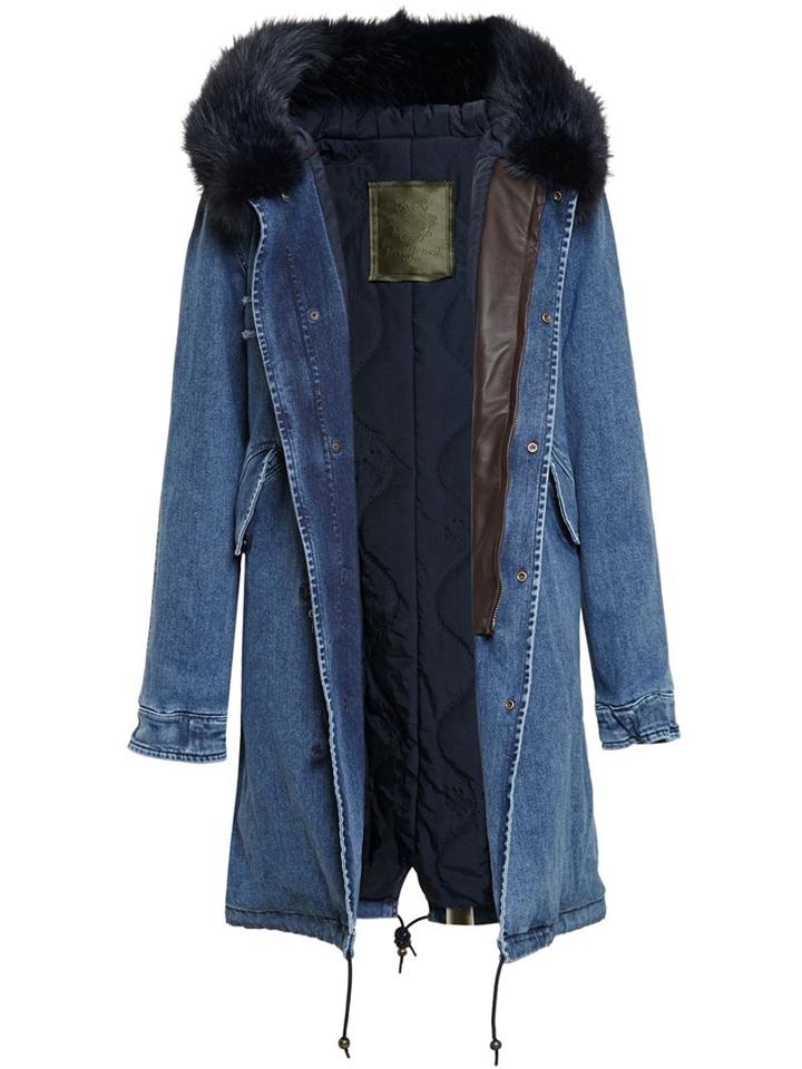 Mr & Mrs Italy Long Fur Trimmed Denim Parka