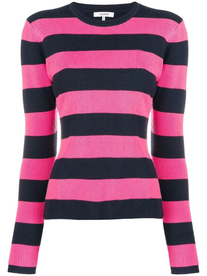 Ganni Striped Rib Knit Sweater - Purple