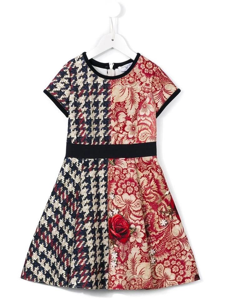 Monnalisa Houndstooth Paisley Pattern Dress, Girl's, Size: 6 Yrs, Beige