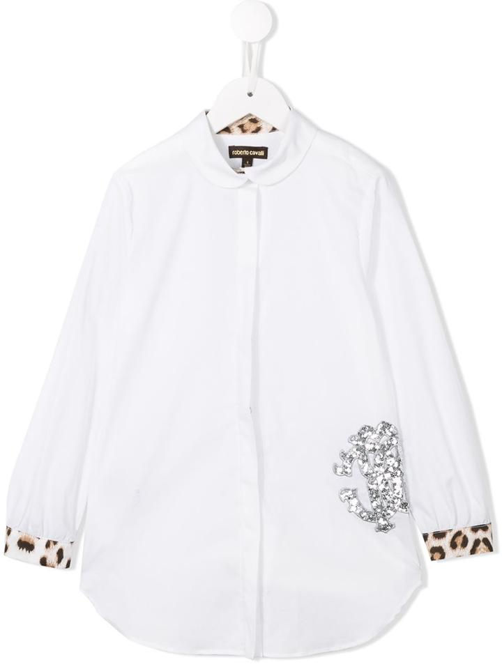 Roberto Cavalli Kids Sequin Logo Shirt, Girl's, Size: 10 Yrs, White