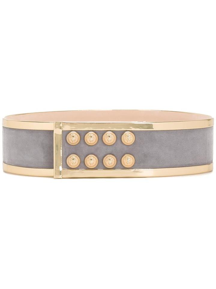 Balmain Button Belt, Women's, Size: Xs, Grey, Patent Leather/suede