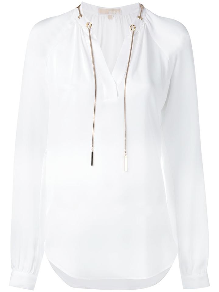 Michael Kors Tie-neck Blouse, Women's, Size: Medium, White, Silk
