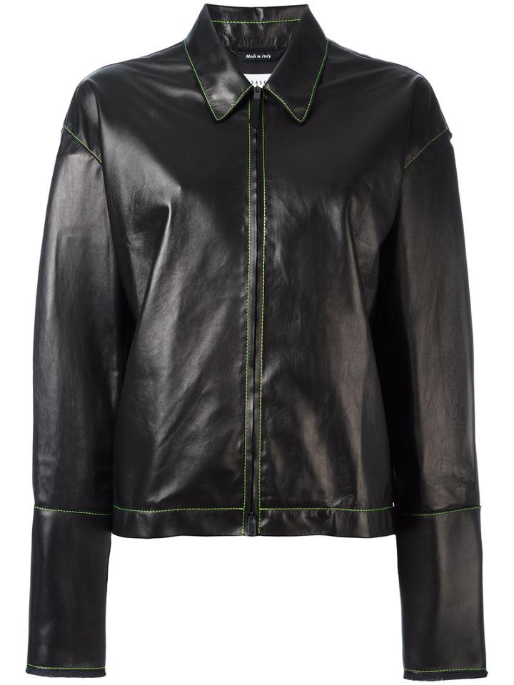 Maison Margiela Contrast Stitch Jacket, Women's, Size: 42, Black, Leather