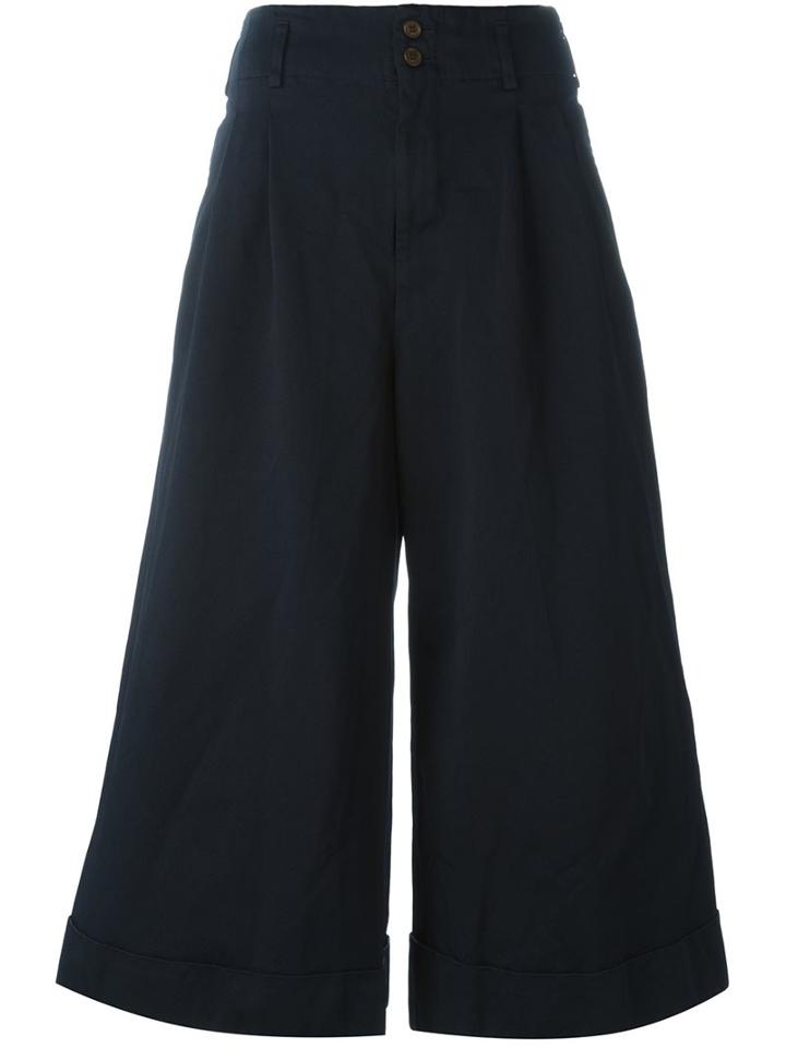 Comme Des Garçons Wide-legged Draped Trousers, Women's, Size: Medium, Blue, Polyester