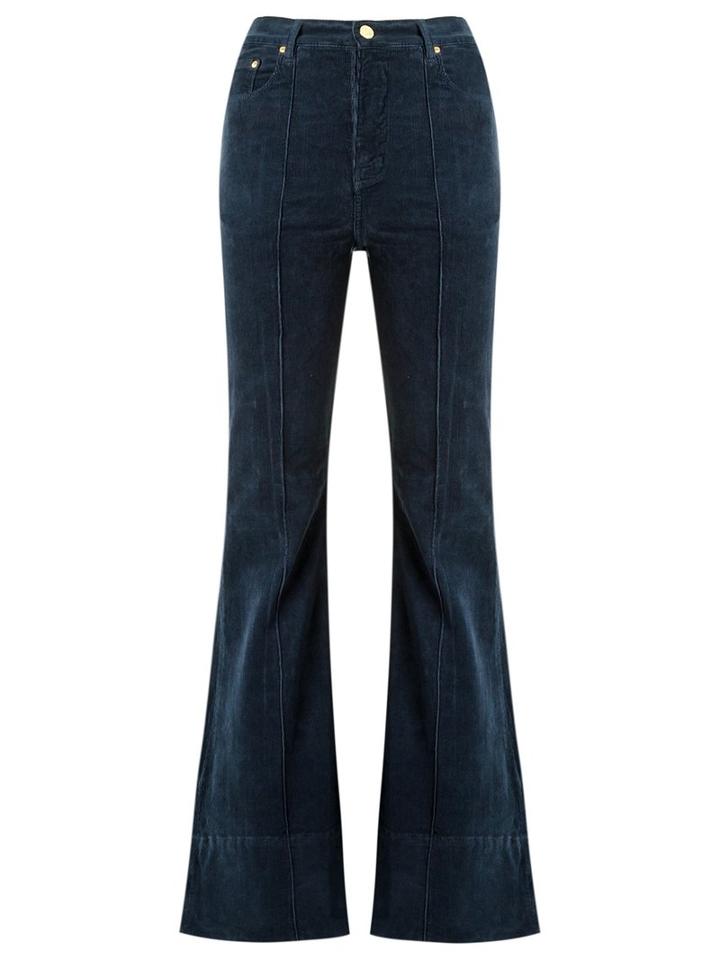 Amapô - High Waist Velvet Flared Trousers - Women - Cotton/elastodiene - 40, Blue, Cotton/elastodiene