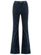 Amapô - High Waist Velvet Flared Trousers - Women - Cotton/elastodiene - 40, Blue, Cotton/elastodiene
