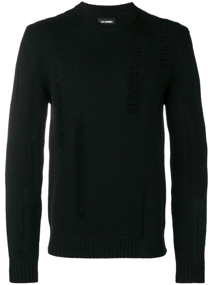 Les Hommes Distressed Detail Sweater - Black
