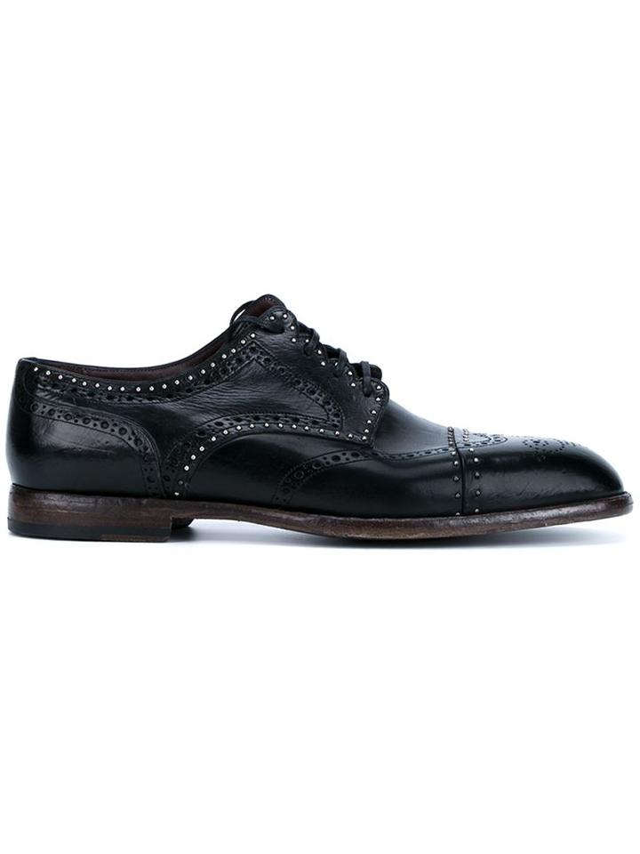 Dolce & Gabbana Studded Brogues, Men's, Size: 41, Black, Calf Leather/leather/rubber/metal Other