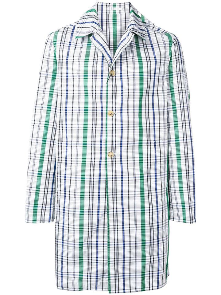 Kenzo Plaid Single Breasted Coat - White