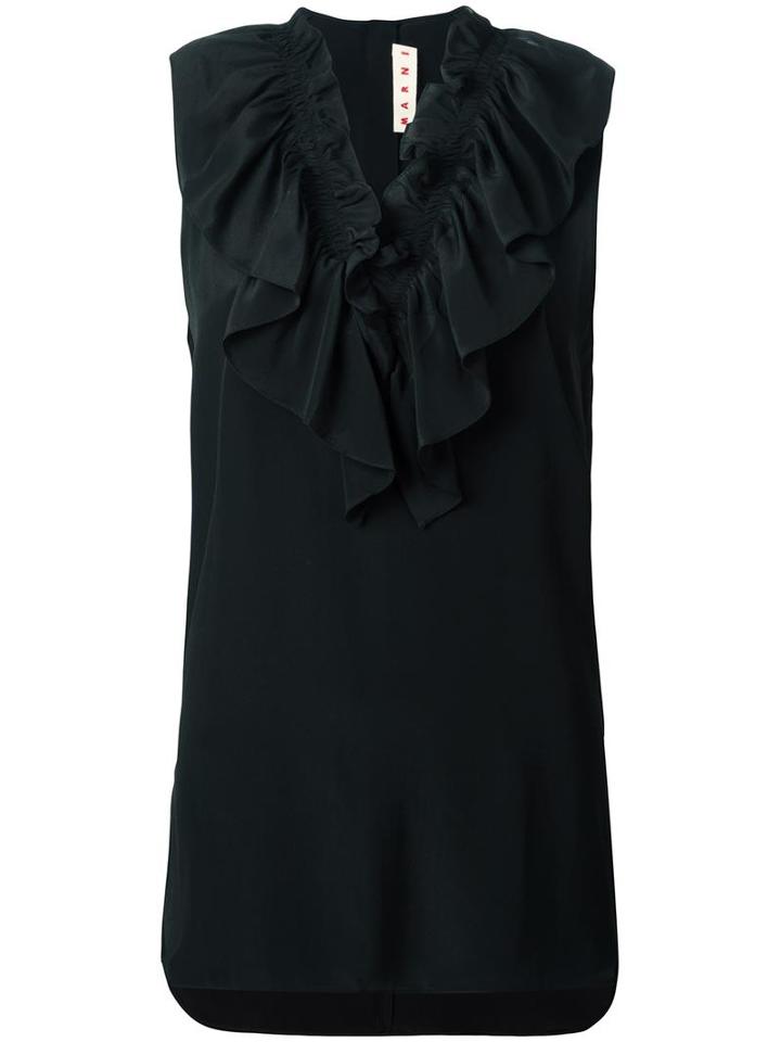 Marni Ruffle Neck Top, Women's, Size: 42, Black, Silk/acetate