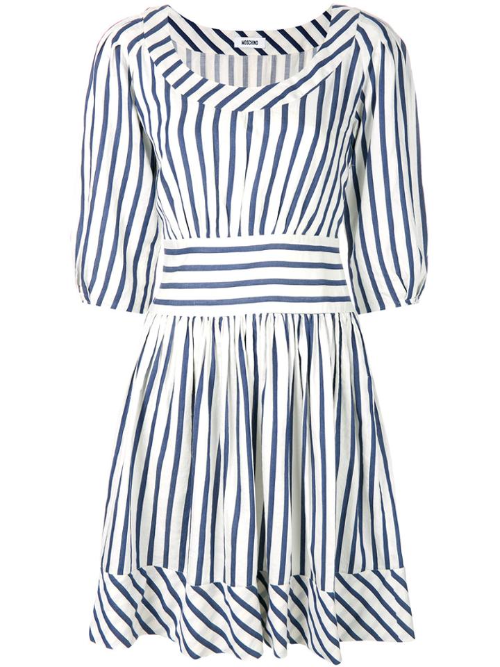 Moschino Vintage Gathered Short Striped Dress - White