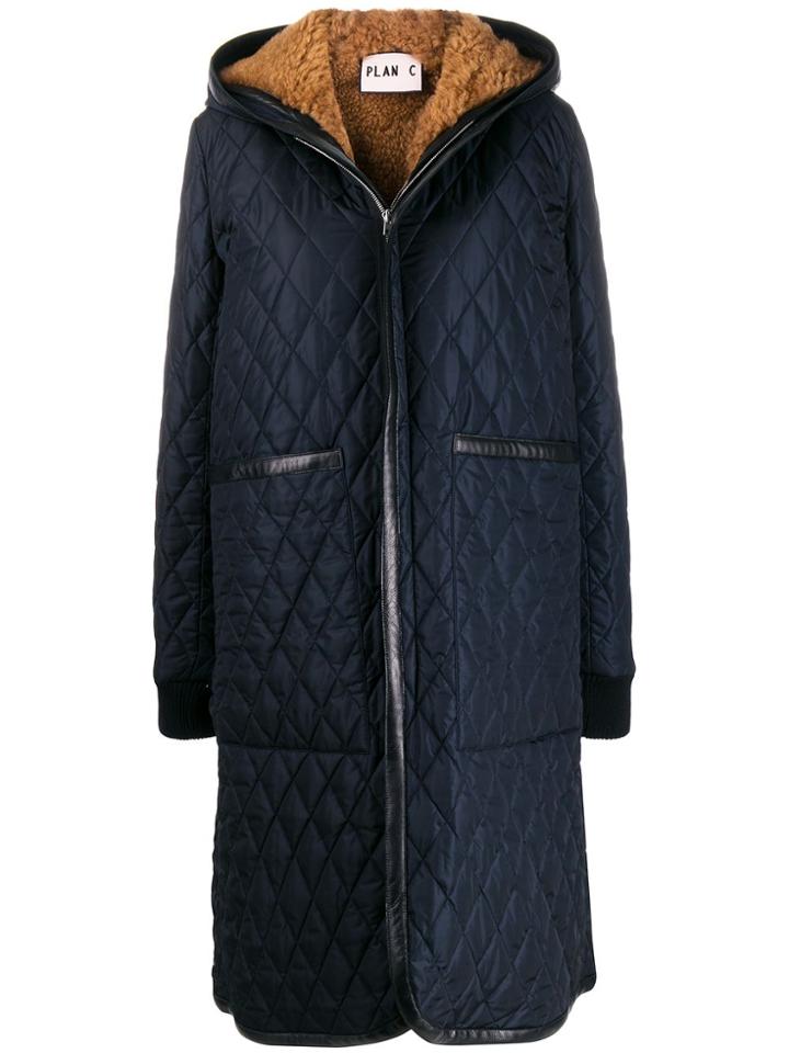Plan C Long Quilted Coat - Blue