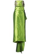 Marchesa Draped Back Strapless Gown - Green