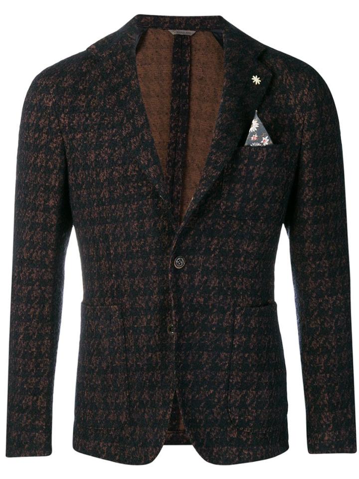 Manuel Ritz Dogtooth Woven Blazer - Blue