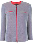 Giorgio Armani - Contrast Trim Zipped Jacket - Women - Silk/cotton - 50, Blue, Silk/cotton