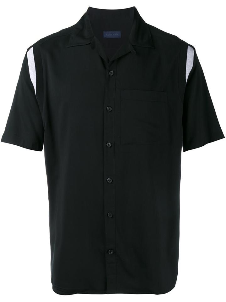 Lanvin Contrast Panel Shortsleeved Shirt, Men's, Size: 41, Black, Spandex/elastane/viscose