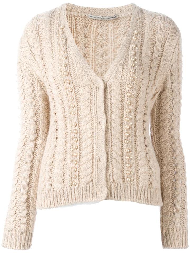Ermanno Scervino Pearl Embroidery Cardigan, Women's, Size: 46, Nude/neutrals, Alpaca/glass/enamel