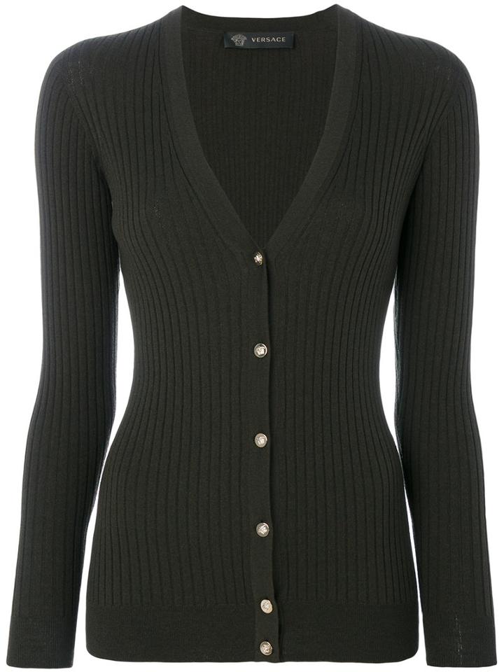 Versace - V-neck Cardigan - Women - Polyester/wool - 42, Green, Polyester/wool