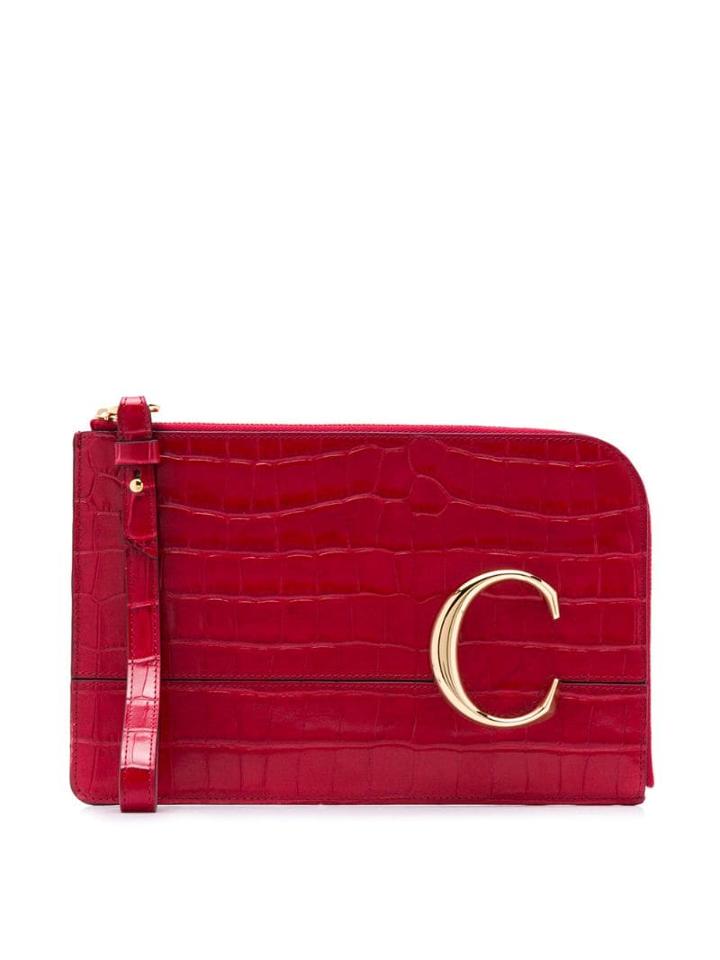 Chloé The C Crocodile Effect Pouch - Red