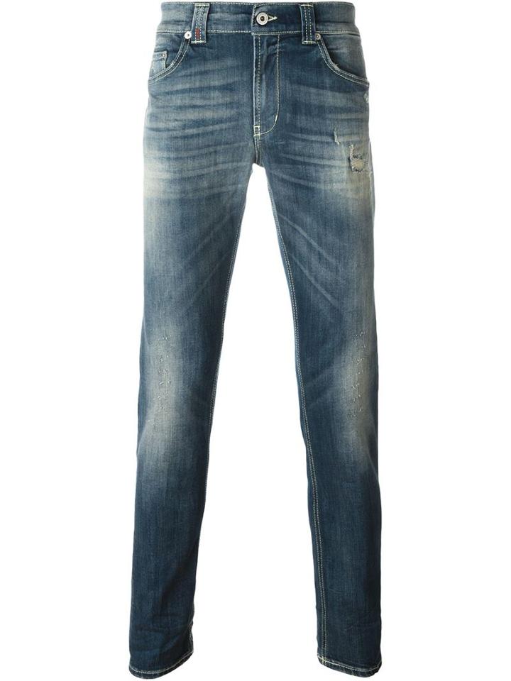 Dondup Ramones Washed Jeans, Men's, Size: 32, Blue, Cotton/polyester/spandex/elastane/cotton