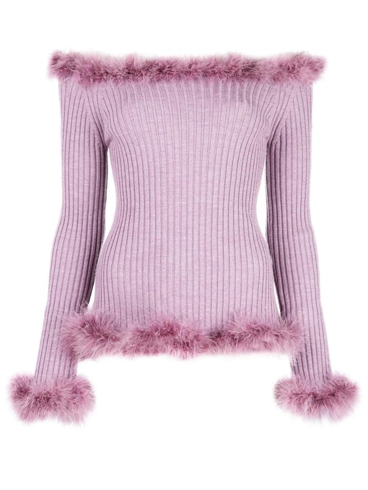 Opening Ceremony Feather-trimmed Knitted Top - Purple