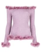 Opening Ceremony Feather-trimmed Knitted Top - Purple