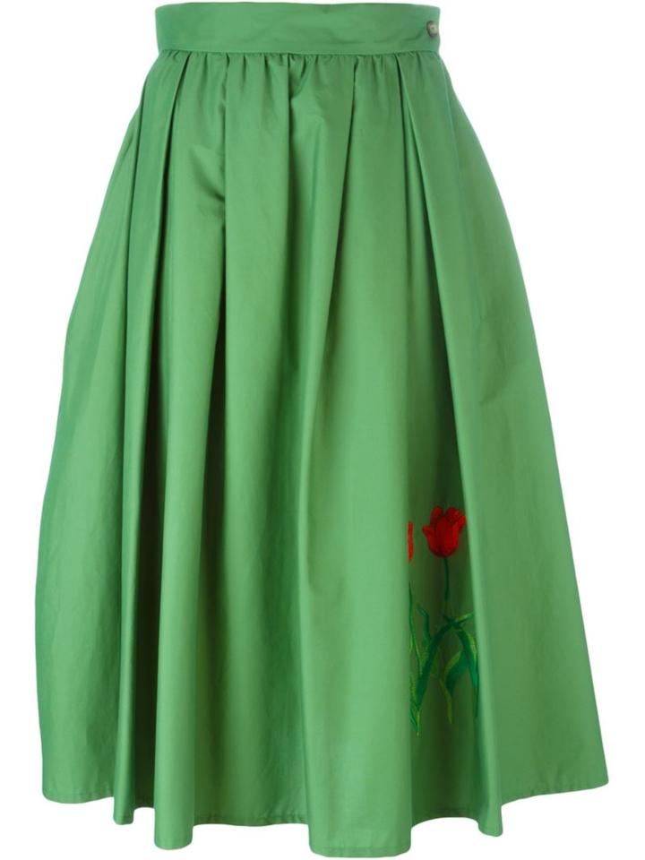 Vivetta Floral Embroidery Midi Skirt, Women's, Size: 44, Green, Cotton/spandex/elastane