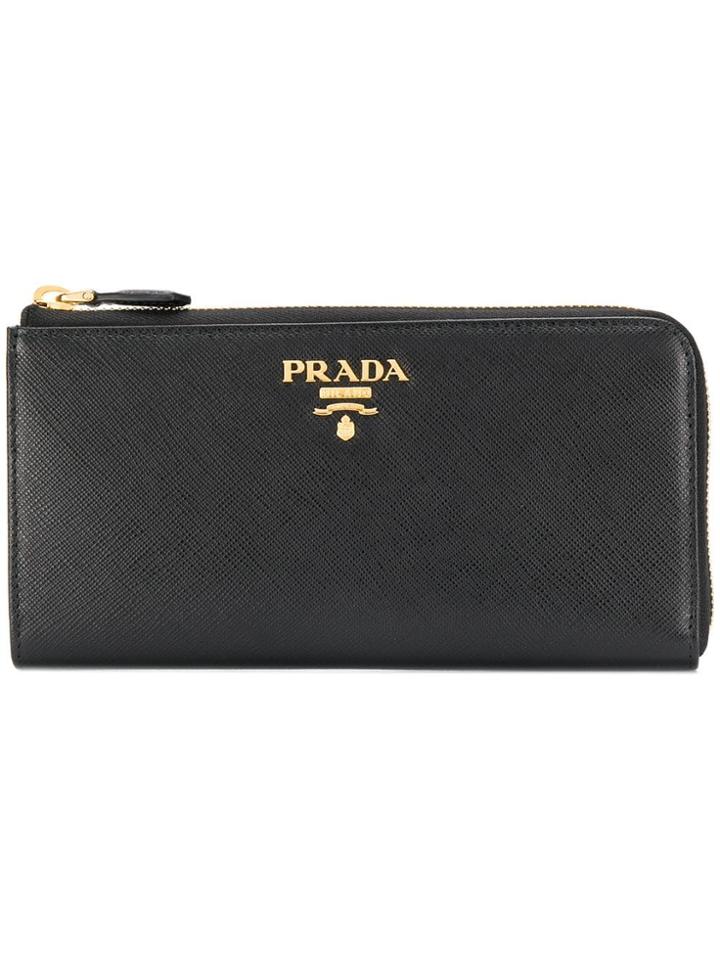 Prada Zip Around Logo Purse - Black
