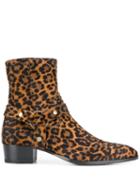 Saint Laurent Wyatt Leopard Print Boots - Brown