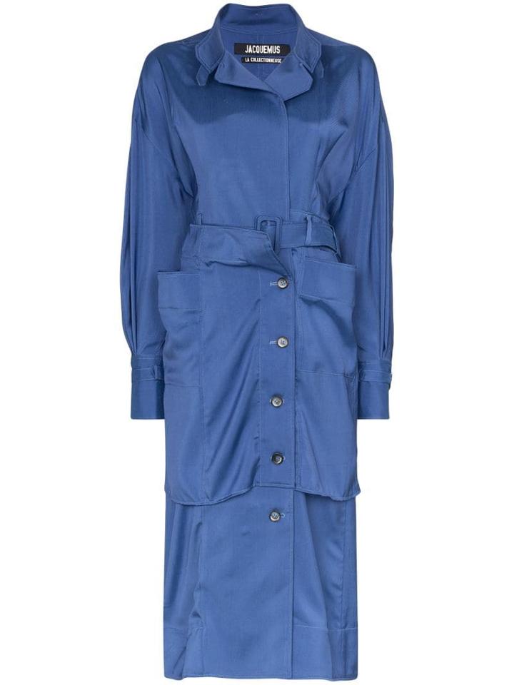 Jacquemus Button-down Belted Silk Shirt Dress - Blue