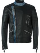 Philipp Plein Denim Panel Biker Jacket, Men's, Size: Large, Black, Calf Leather/cotton/viscose