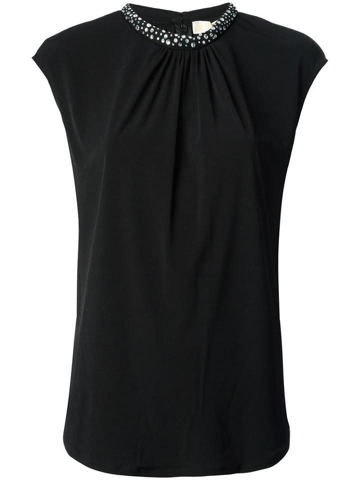 Michael Michael Kors Gathered Neckline Top, Women's, Size: Xs, Black, Glass/polyester/spandex/elastane