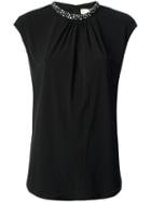 Michael Michael Kors Gathered Neckline Top, Women's, Size: Xs, Black, Glass/polyester/spandex/elastane