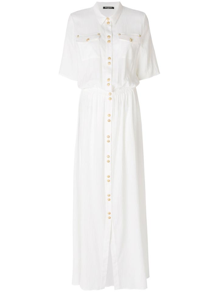 Balmain Long Button Front Shirt Dress - White