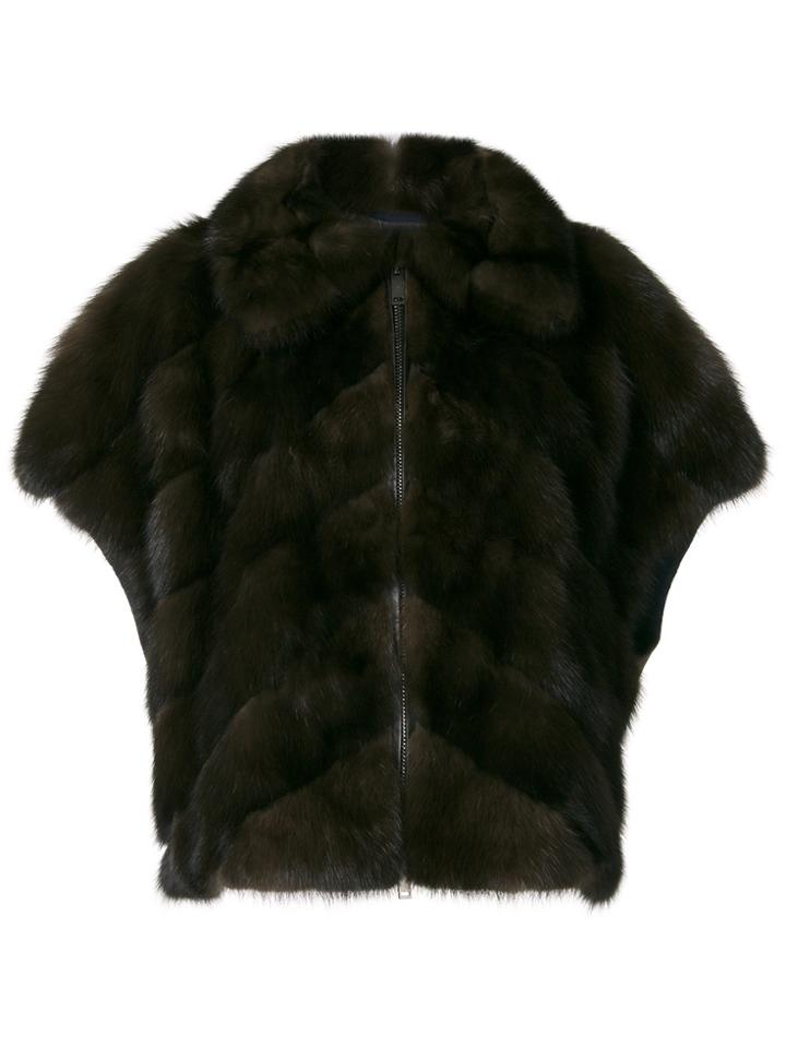 Liska Short Sleeve Fur Jacket - Brown