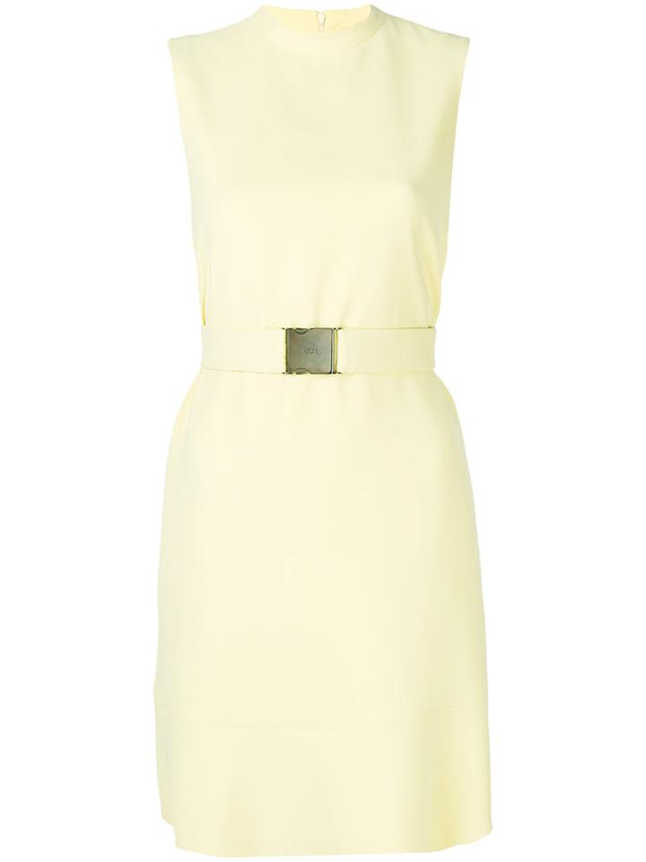 No21 - Belted Flared Dress - Women - Polyester/cupro - 40, Yellow/orange, Polyester/cupro
