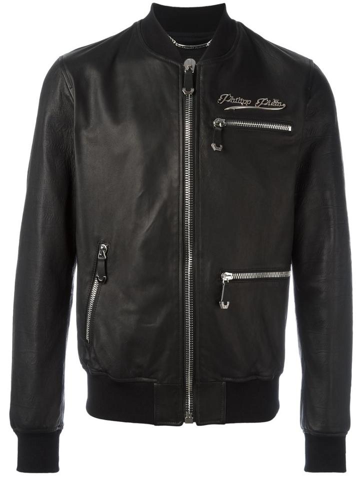 Philipp Plein Different Bomber Jacket, Men's, Size: Large, Black, Sheep Skin/shearling/viscose