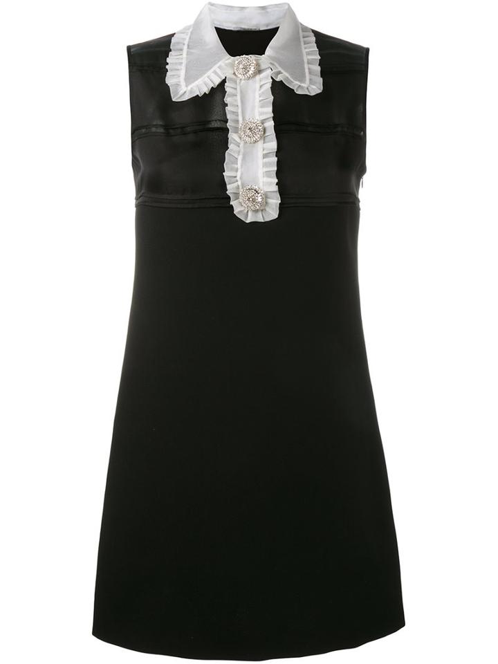 Miu Miu Sleeveless Frill Trim Dress, Women's, Size: 40, Black, Silk/virgin Wool/metal/glass