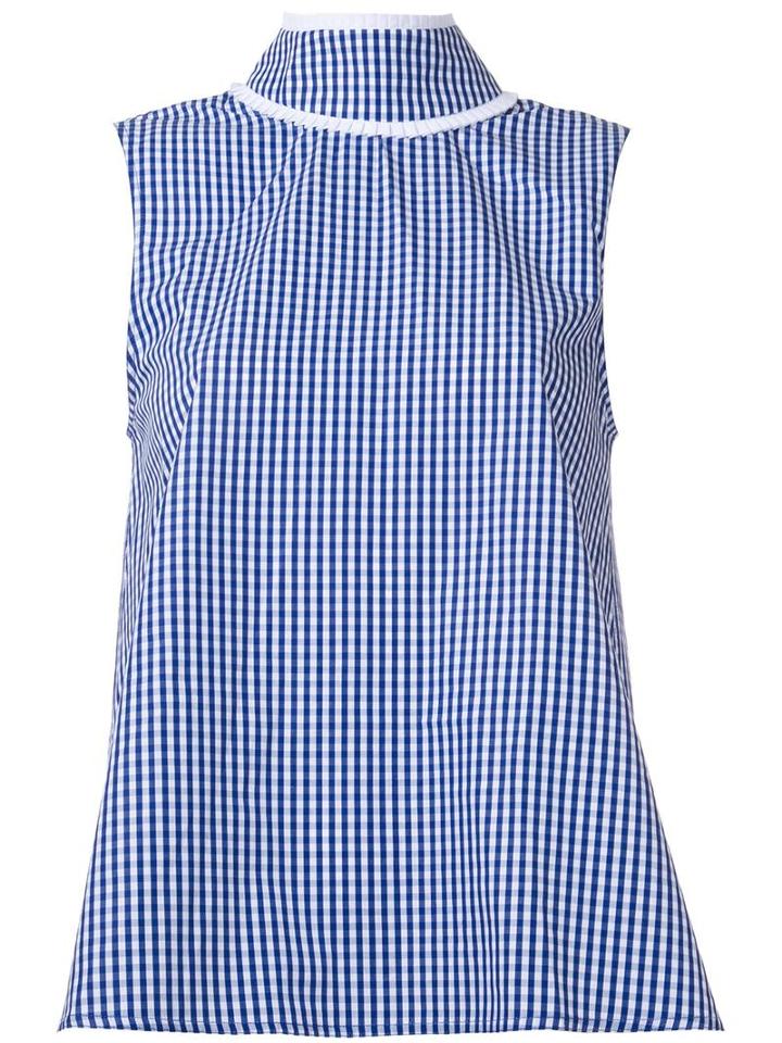 Jourden High Neck Checked Tank, Women's, Size: 36, Blue, Cotton